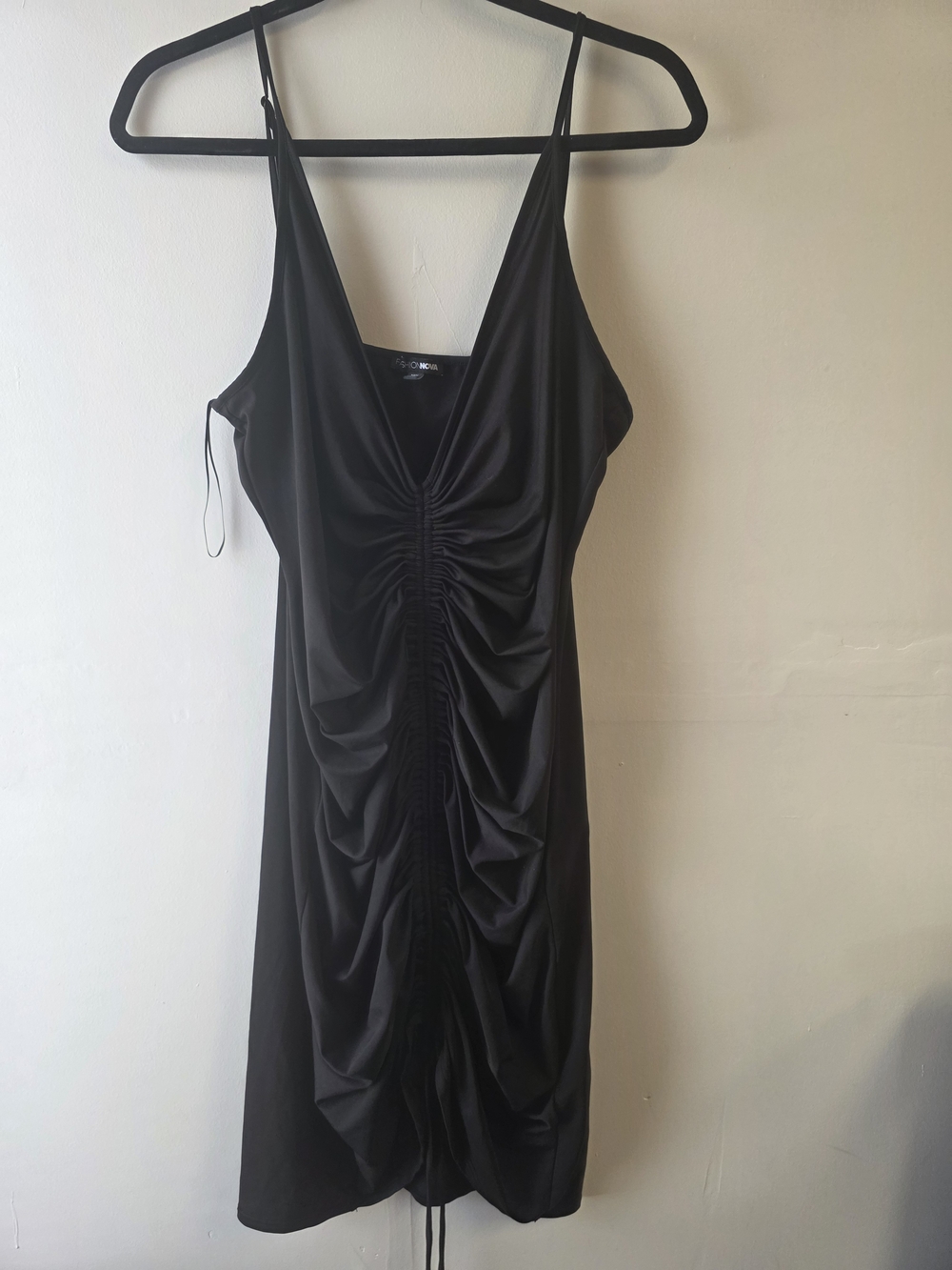Black Ruched Slip Dress with Spaghetti Straps